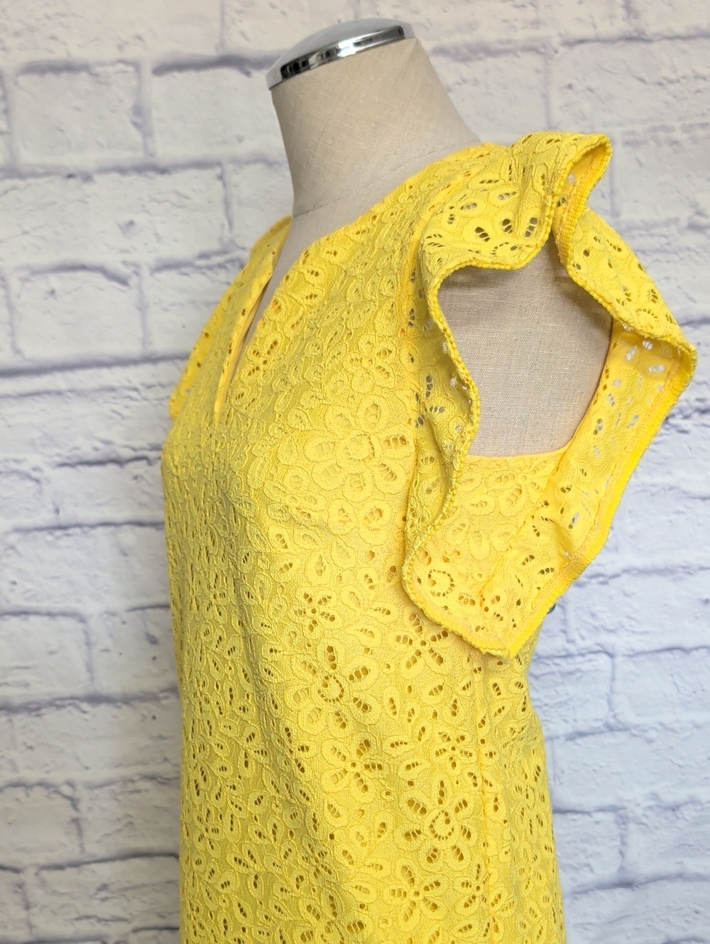 Charter Club Yellow Eyelet Lace Ruffle Sleeve Dress - Size Small